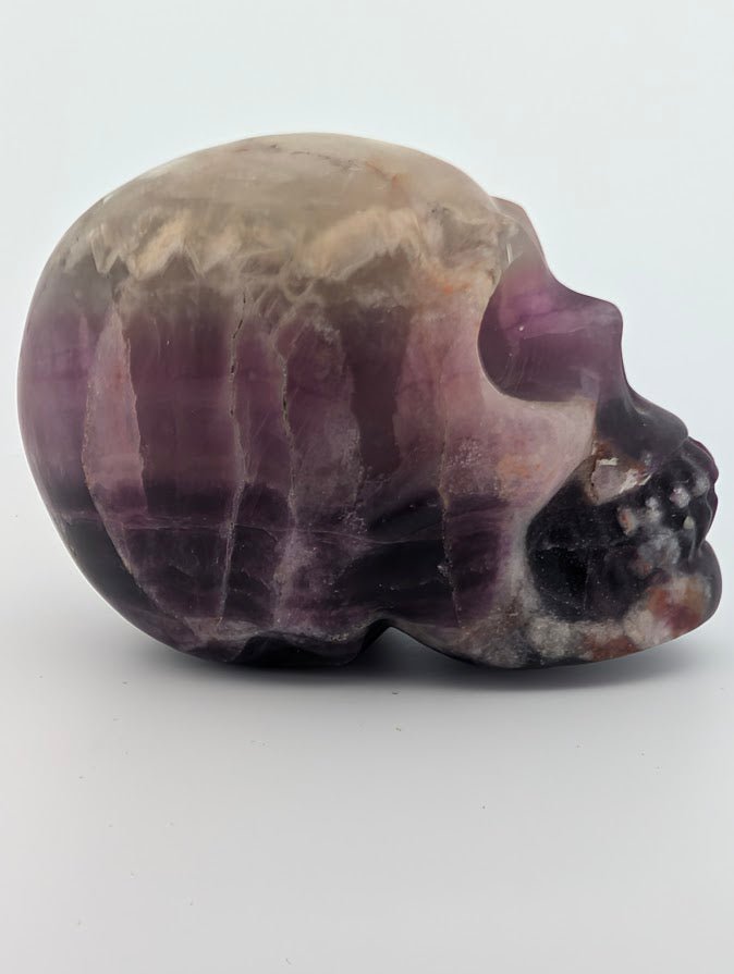 Amethyst Crystal Skull ~500g hand-carved carving with purple quartz zoning