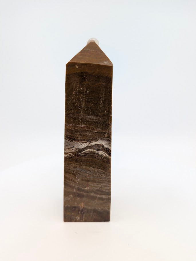 Ocean Jasper Tower OJ-02 – 12.8 cm, 310 g, golden-brown with quartz veining