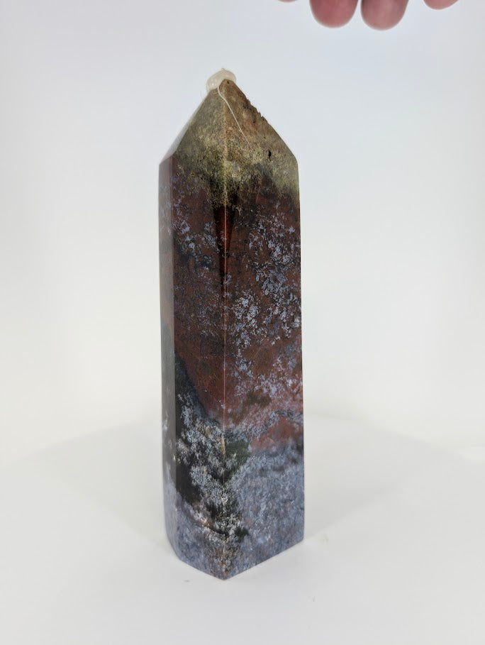 Ocean Jasper Tower OJ-05 – 16 cm, 540 g, grey-blue orbicular jasper