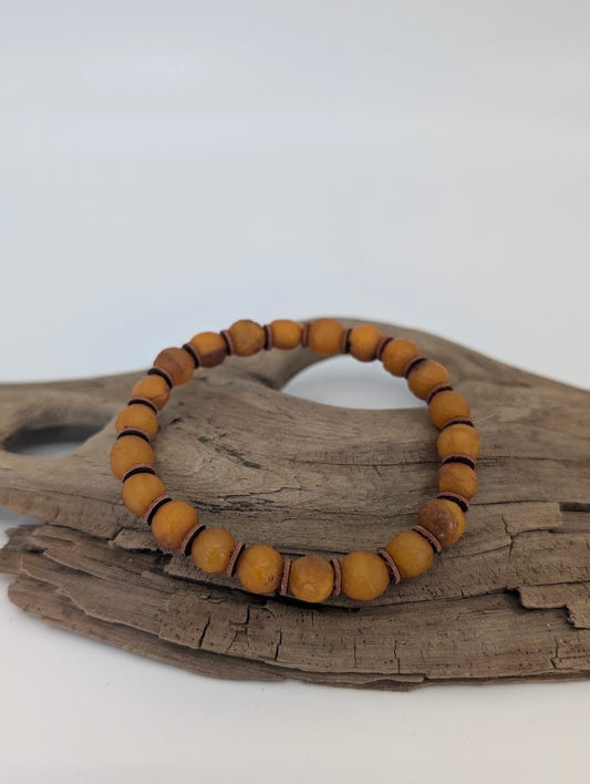 Old Russian Amber Bracelet 8mm – front view showing natural honey-gold tone and matte patina