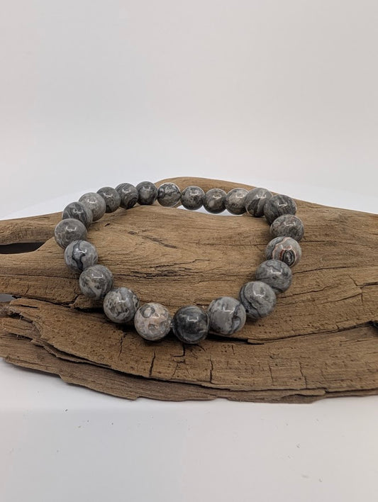 Gray Picasso Jasper – 8mm Bead Stretch Bracelet