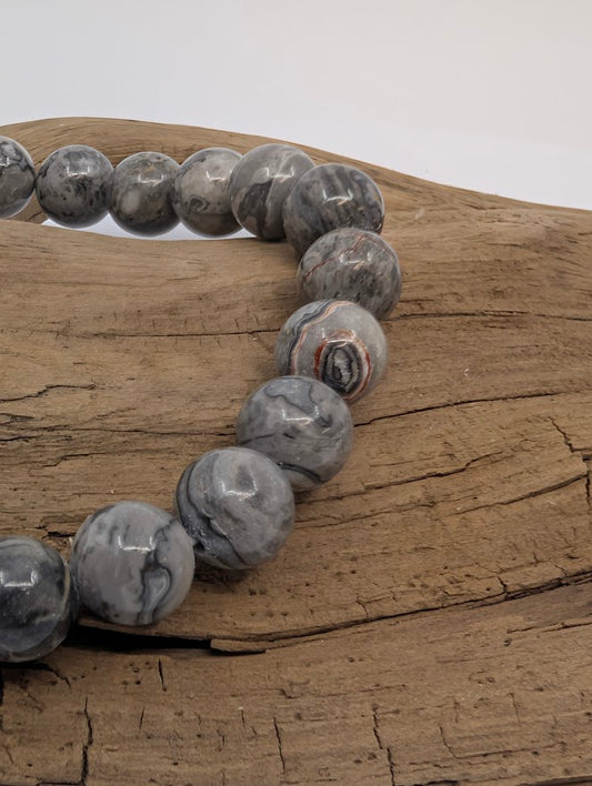 Gray Picasso Jasper – 8mm Bead Stretch Bracelet