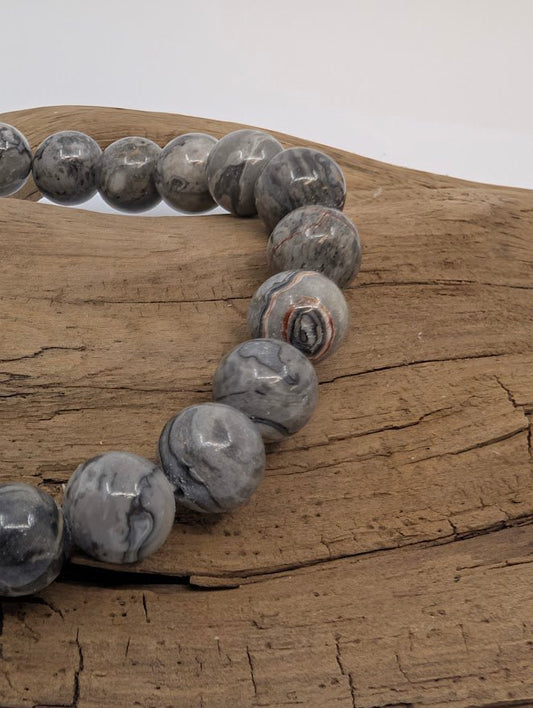 Gray Picasso Jasper – 8mm Bead Stretch Bracelet - Legacy Crystals and Minerals