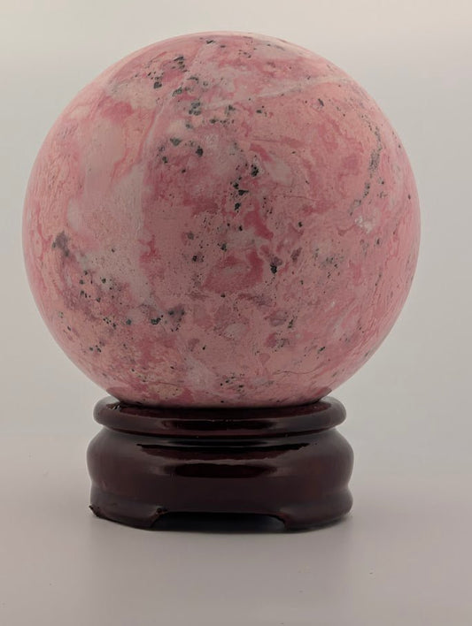 Pink Peruvian Rhodonite Sphere (D) – 80 mm / 925 g - Legacy Crystals and Minerals