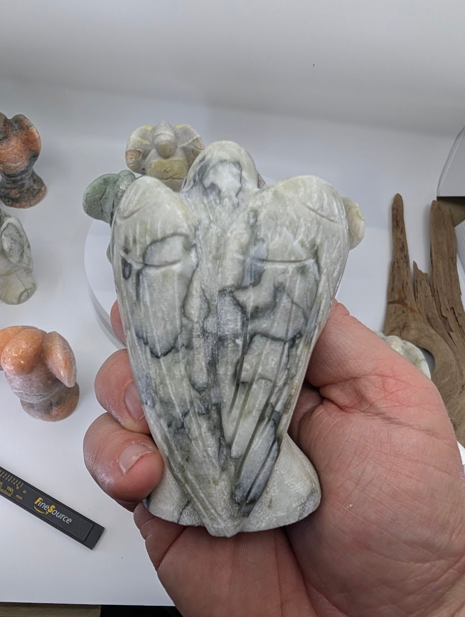 Hand-Carved Jade & Sunstone Angel Carvings (7 Unique Variants) - Legacy Crystals and Minerals