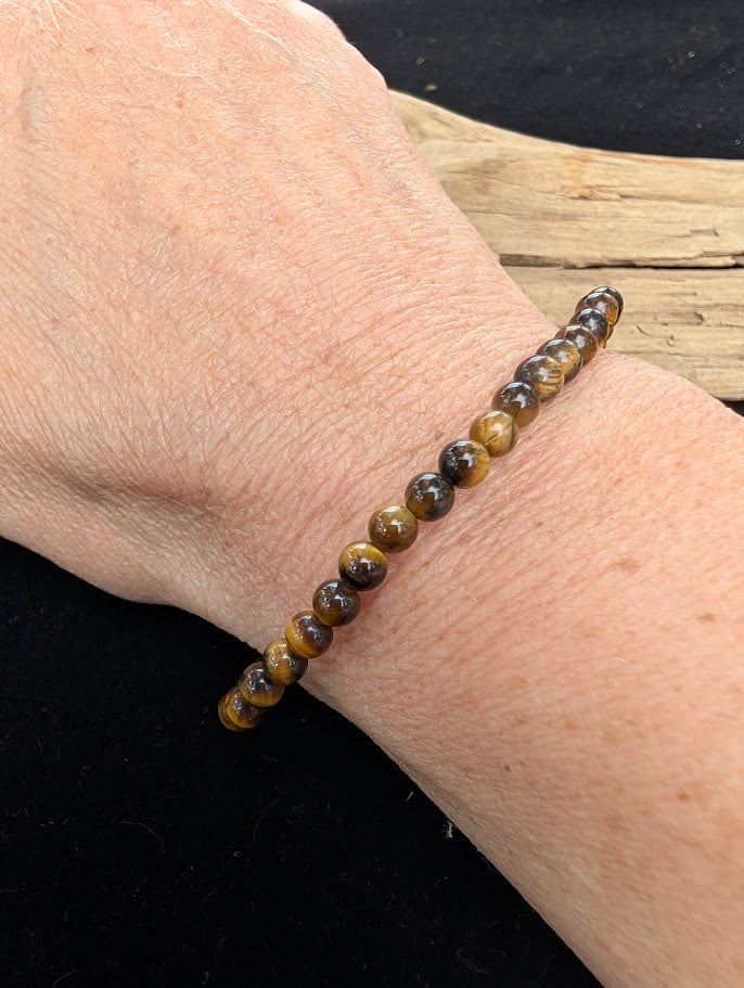 Yellow Tiger's Eye Bracelet – Chip, 4mm, 8mm and 12mm Polished Round Beads