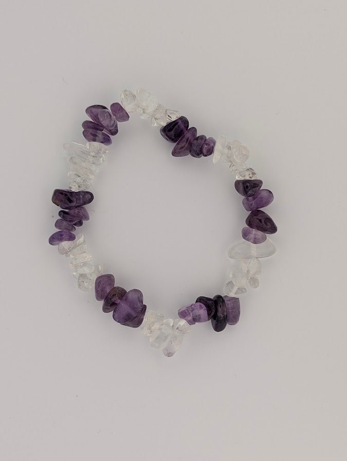 Amethyst & Clear Quartz Chip Bracelet - Legacy Crystals and Minerals