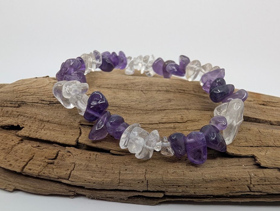 Amethyst & Clear Quartz Chip Bracelet - Legacy Crystals and Minerals