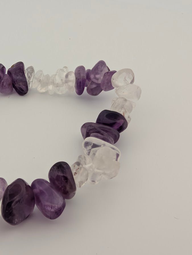 Amethyst & Clear Quartz Chip Bracelet - Legacy Crystals and Minerals