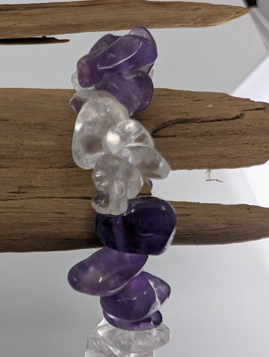 Amethyst & Clear Quartz Chip Bracelet - Legacy Crystals and Minerals