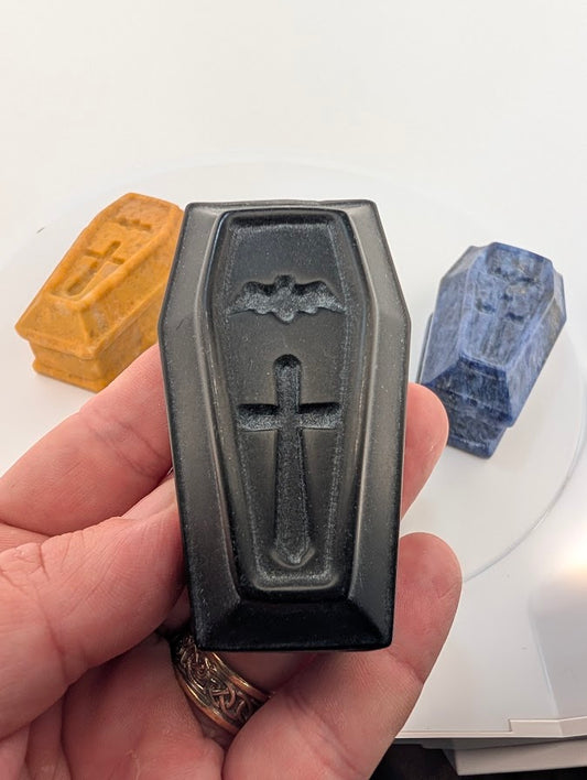 Black Obsidian crystal coffin close-up