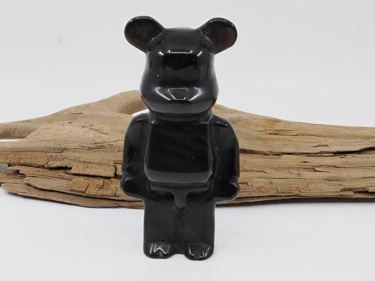 97mm Black Obsidian designer bear carving with a high-gloss, jet-black finish.
