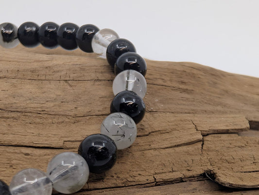 Black Rutile Quartz Bracelet – 6mm Polished Beads - Legacy Crystals and Minerals