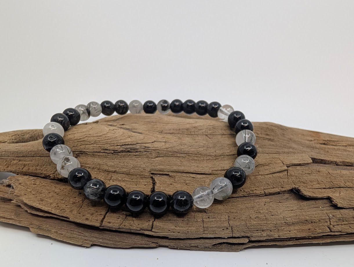 Black Rutile Quartz Bracelet – 6mm Polished Beads - Legacy Crystals and Minerals