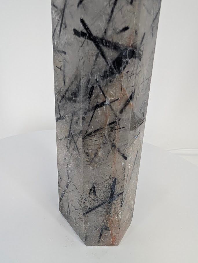 Close-up of tourmaline needles in quartz matrix