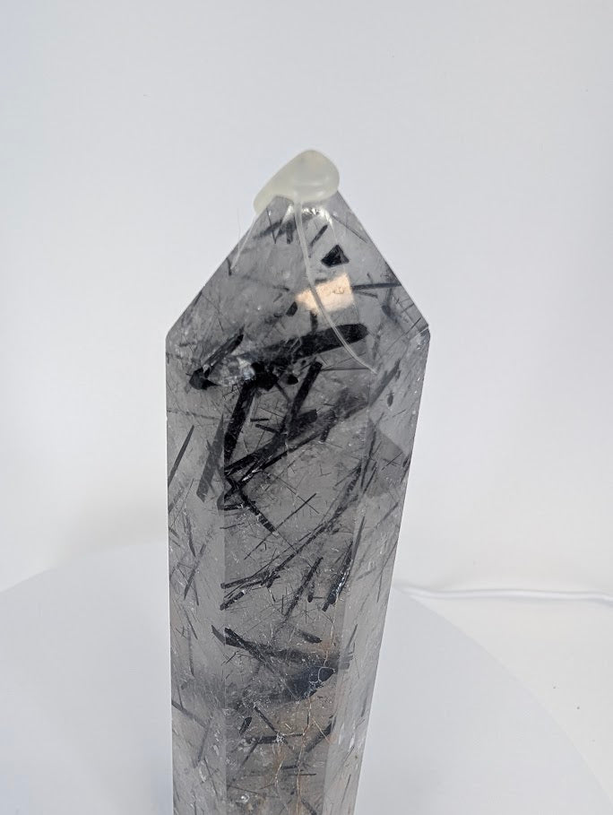 Polished termination of Black Tourmaline in Quartz tower