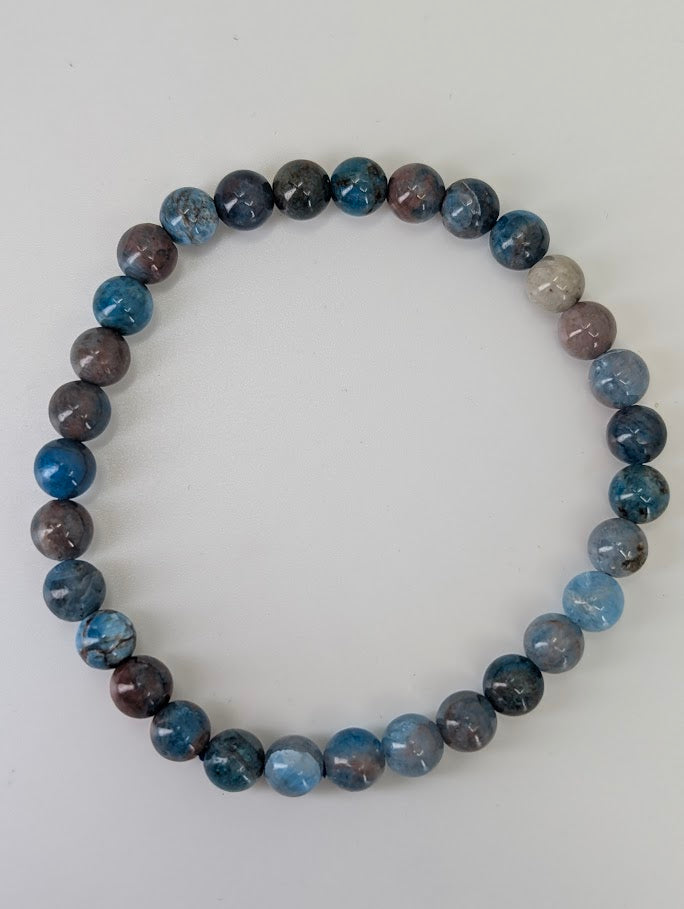 5 mm round Blue Apatite bracelet with vivid deep blue and natural matrix patterning
