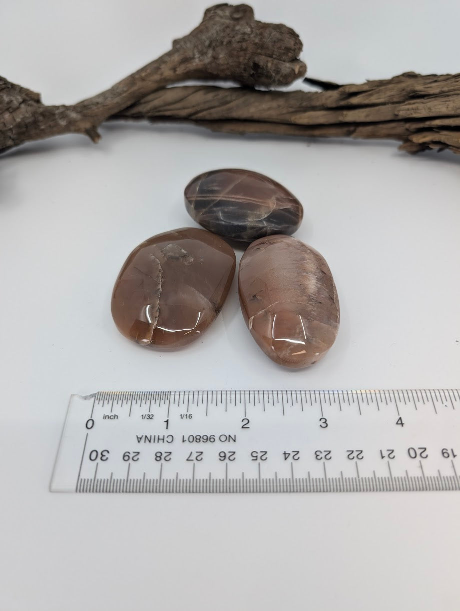 Close-up of brown moonstone palm stone highlighting internal structure