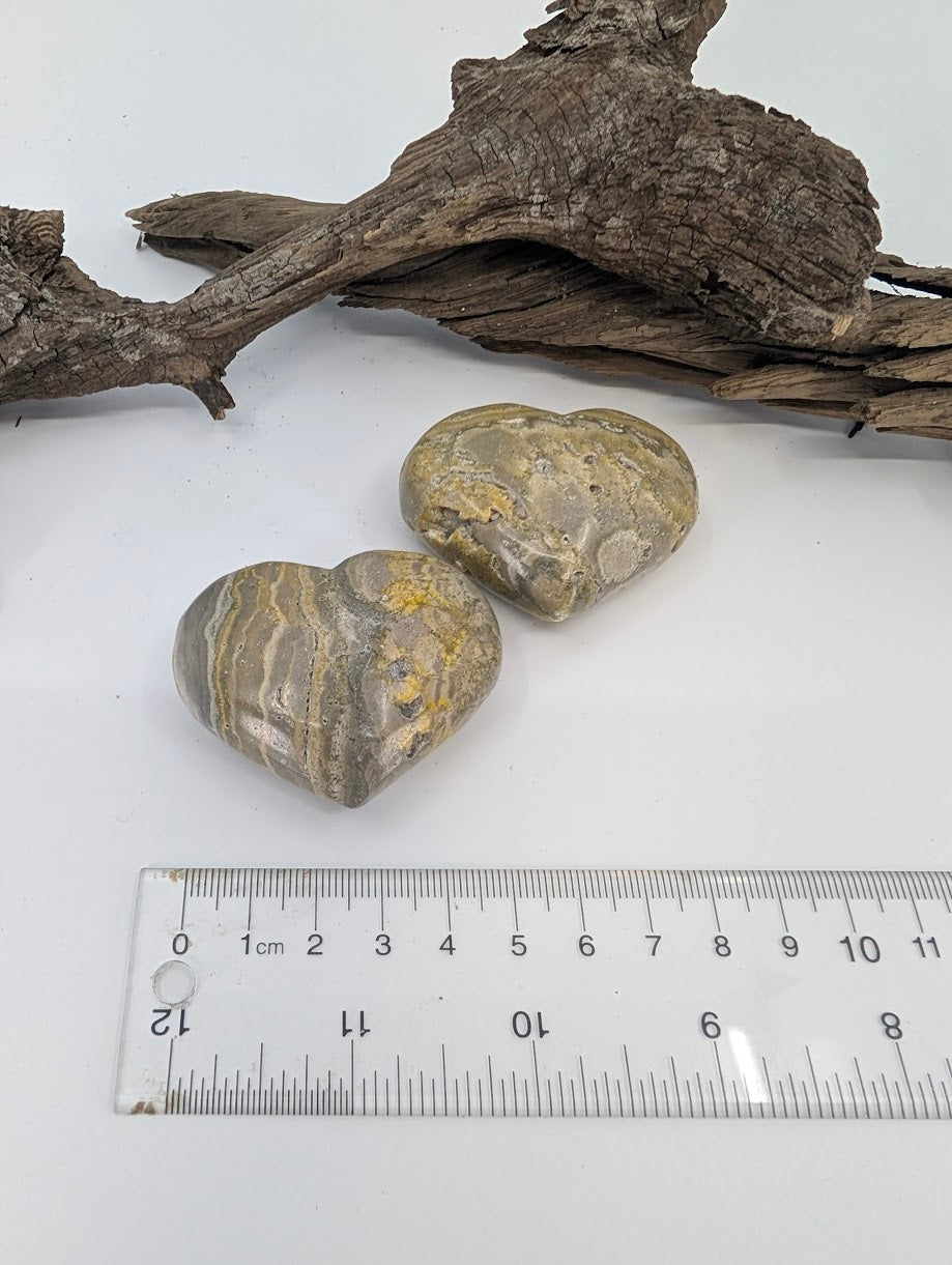 Size measurement of Bumblebee Jasper hearts approx 6cm wide.