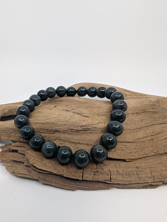 8MM Dark Moss Agate bracelet with near-black forest green beads