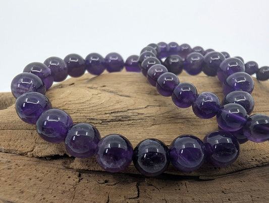 Deep Purple Amethyst Bracelet — 6mm & 8mm Beads - Legacy Crystals and Minerals