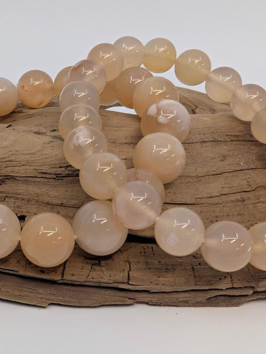 Flower Agate Bracelet — 11mm & 9mm Beads - Legacy Crystals and Minerals