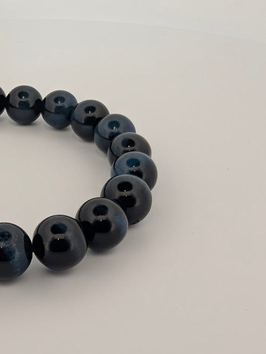Gemstone Quality Blue Tiger Eye Bracelet – 8mm Polished Beads (Hawk’s Eye) - Legacy Crystals and Minerals