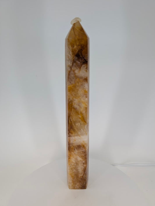 Tall Golden Healer Quartz Tower 29.5 cm Brazilian polished surface