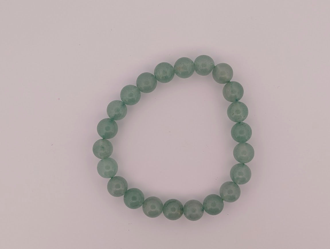 Top view of green aventurine 8mm round bead stretch bracelet