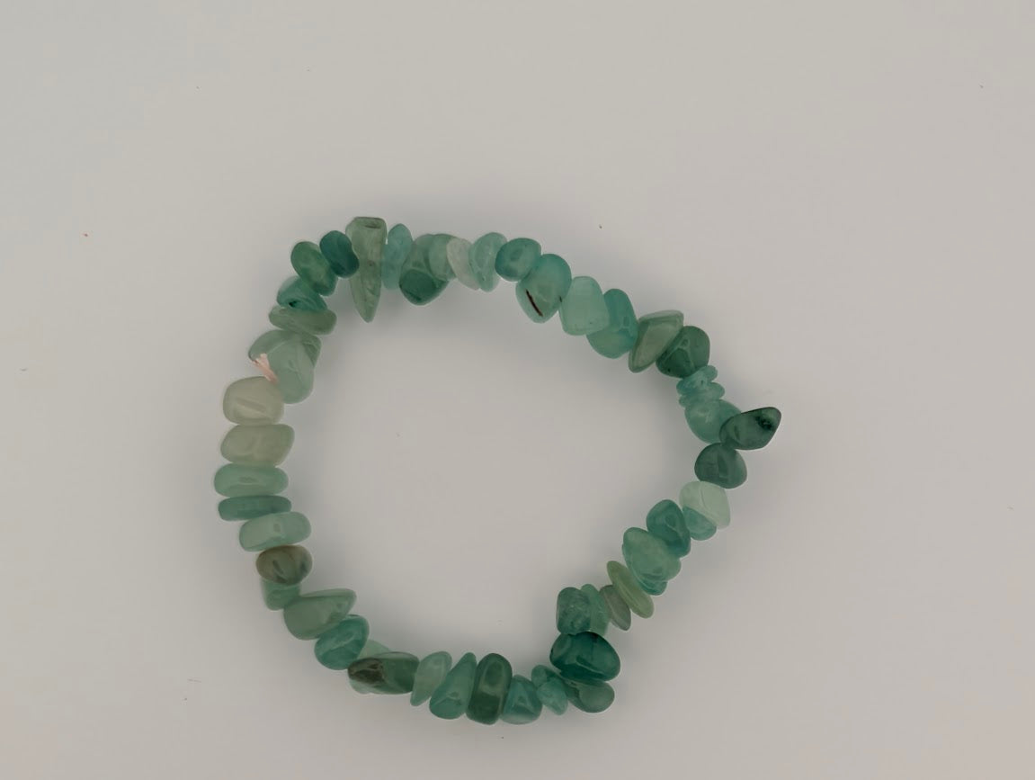 Top view of green aventurine chip bracelet with organic tumbled stones