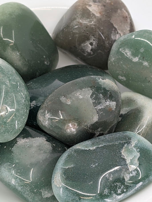 Close-up of Green Aventurine showing shimmer and color zoning