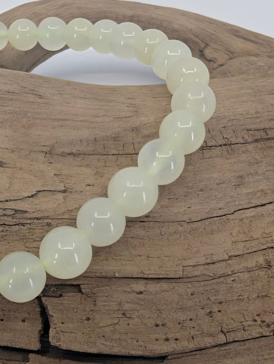 Closeup of natural Green Calcite beads showing mint coloration