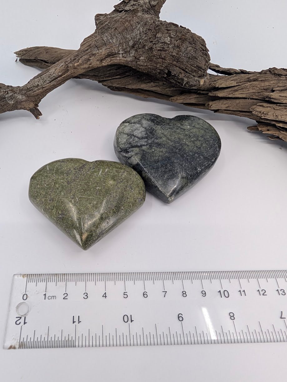 Size measurement of Green Jade hearts approx 7cm wide.