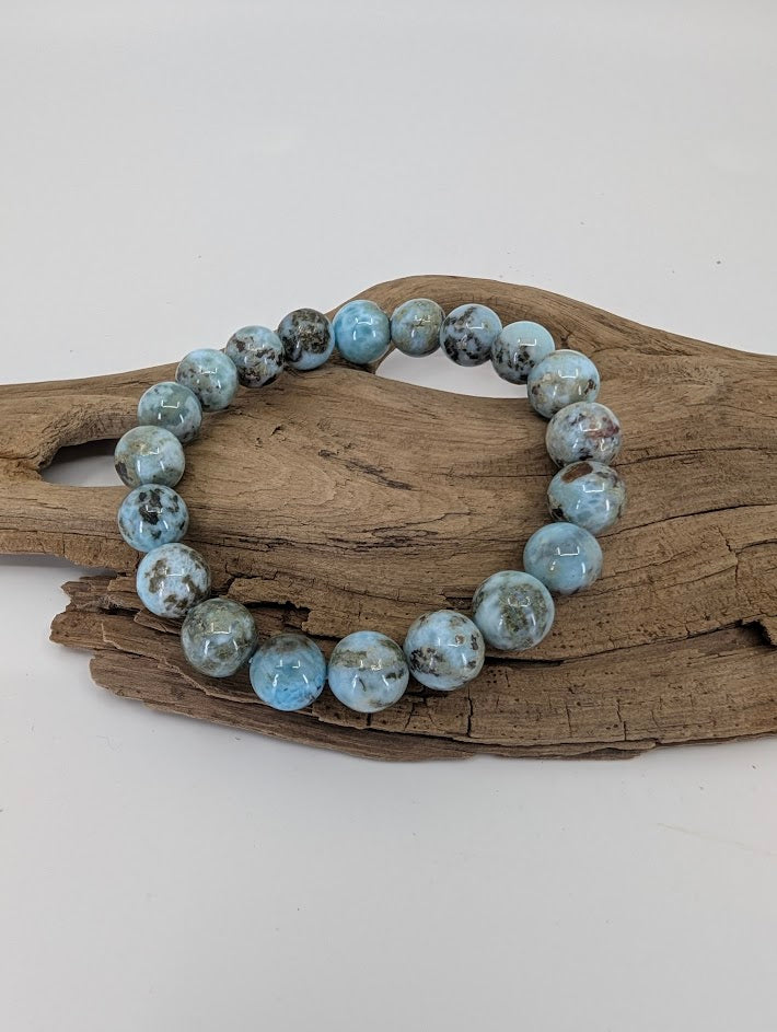 Larimar Bracelet – 9 mm Matrix-Rich Dominican Pectolite (A Grade