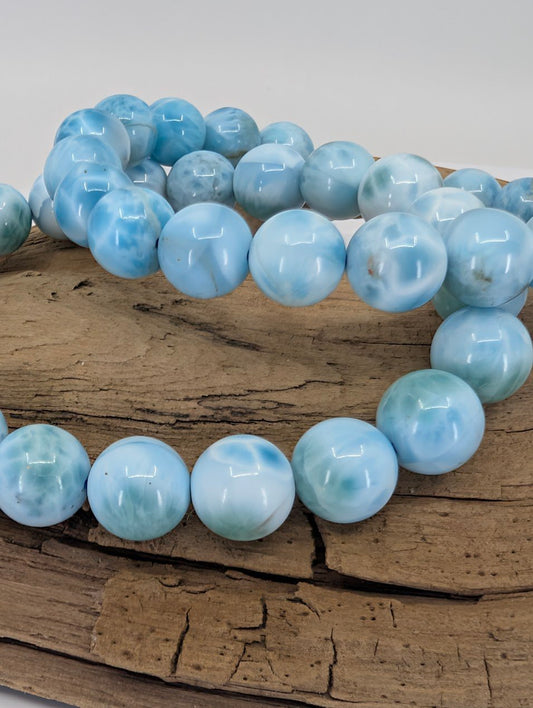 Natural Larimar bracelet 9mm AA grade with cloud-blue patterning