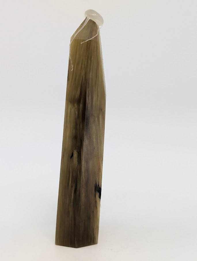 Left side of Golden Mica tower showing fibrous internal structure and sheen