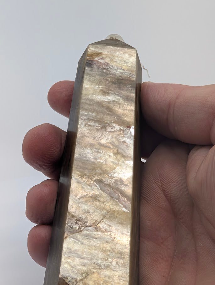 Flash view of Golden Mica tower from Hubei China – 225 g polished crystal