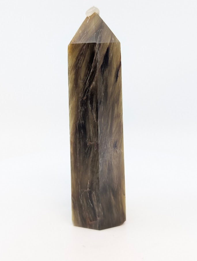 Front view of Golden Mica tower from Hubei China – 225 g polished crystal