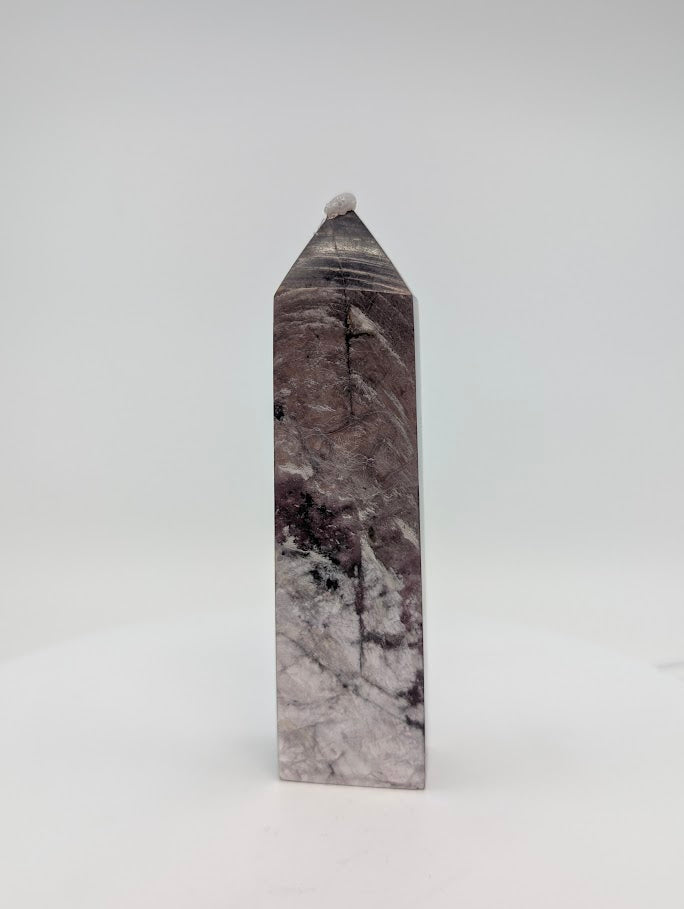 Top view of Lepidolite tower showing layered mica structure and polished termination