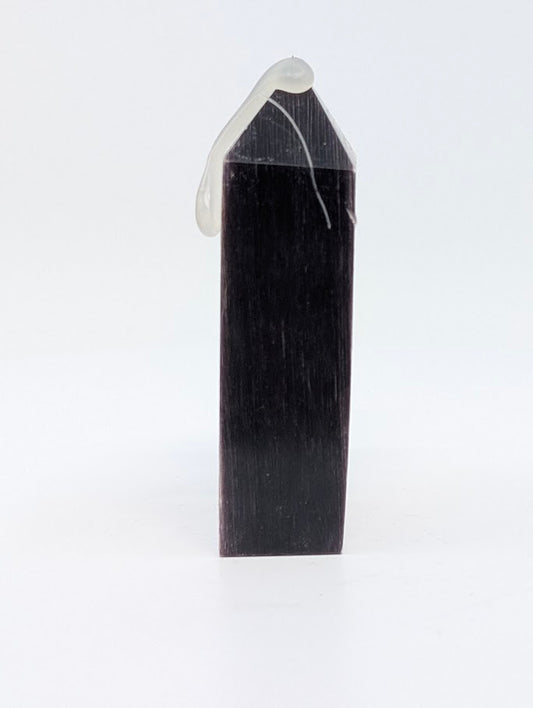 Side profile of Lepidolite tower showing vertical mica layers and reflective lavender polish