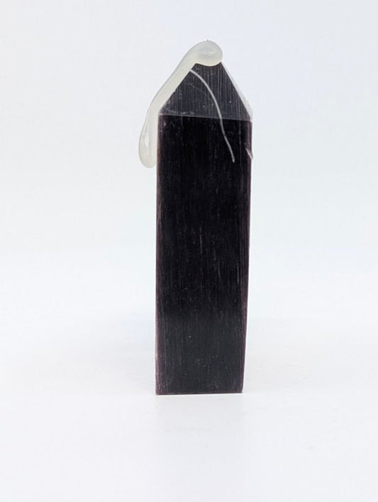 Side profile of Lepidolite tower showing vertical mica layers and reflective lavender polish