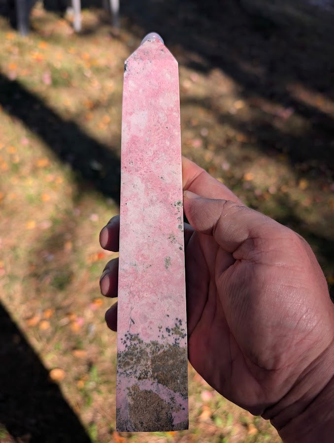 Back view highlighting river-like pink bands and light cream zones on tower #4