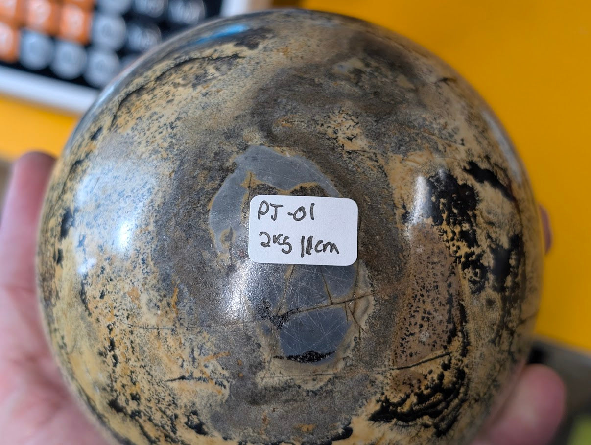 view of Picture Jasper sphere displaying fine dendritic textures