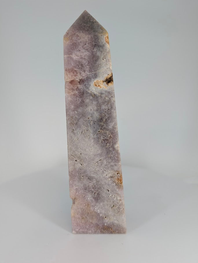 Back angle of Pink Amethyst tower highlighting subtle hematite inclusions