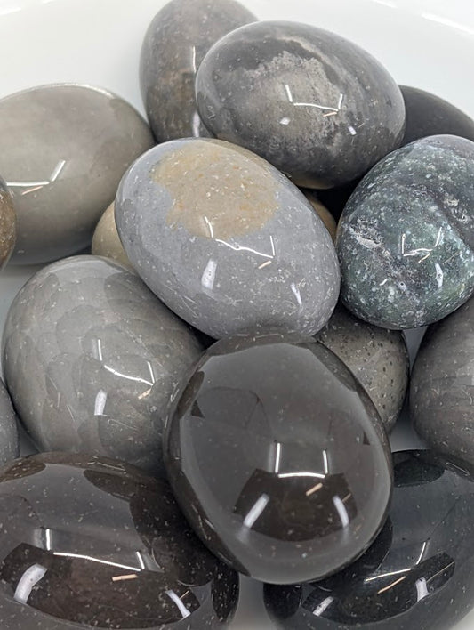 Close-up of Polychrome Jasper showing grey and brown natural tones