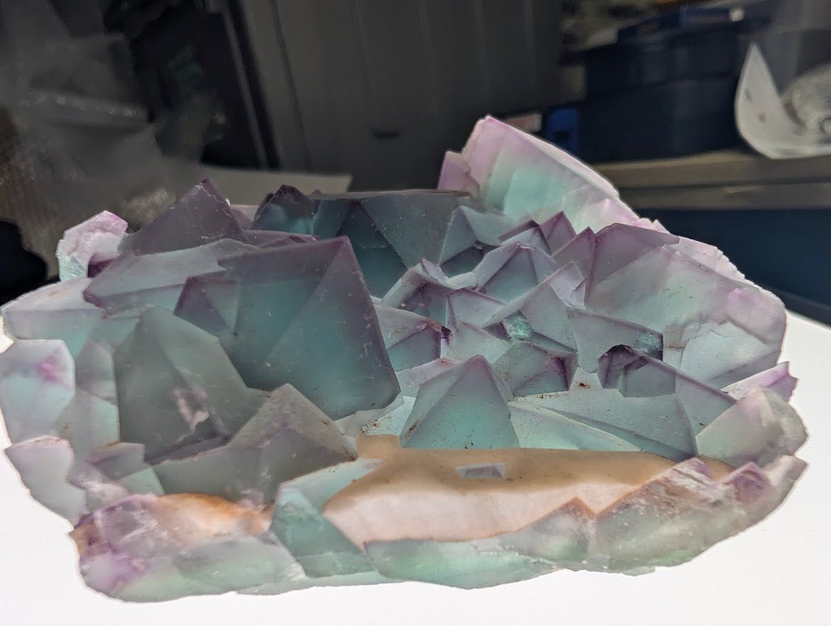 Rare De’an Fluorite Cluster – UV Reactive Green & Purple Crystal from Jiangxi, China - Legacy Crystals and Minerals