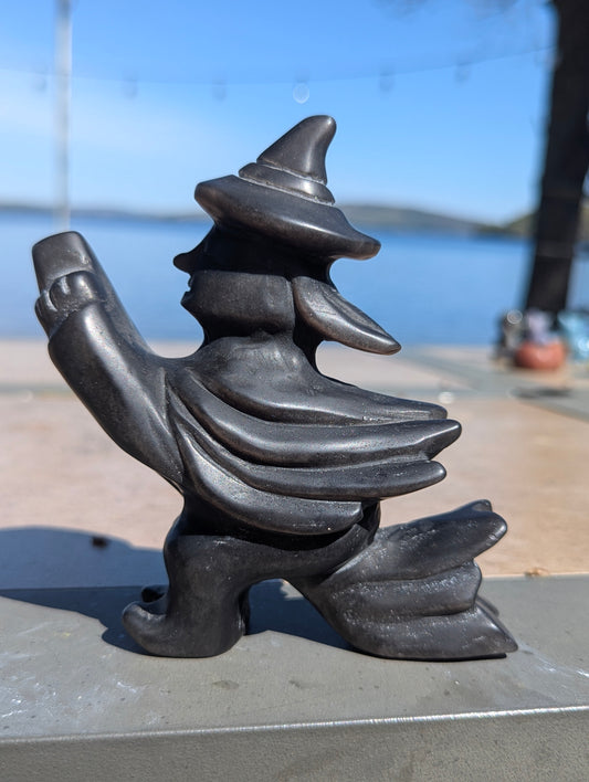 Silver Obsidian Witch Carving