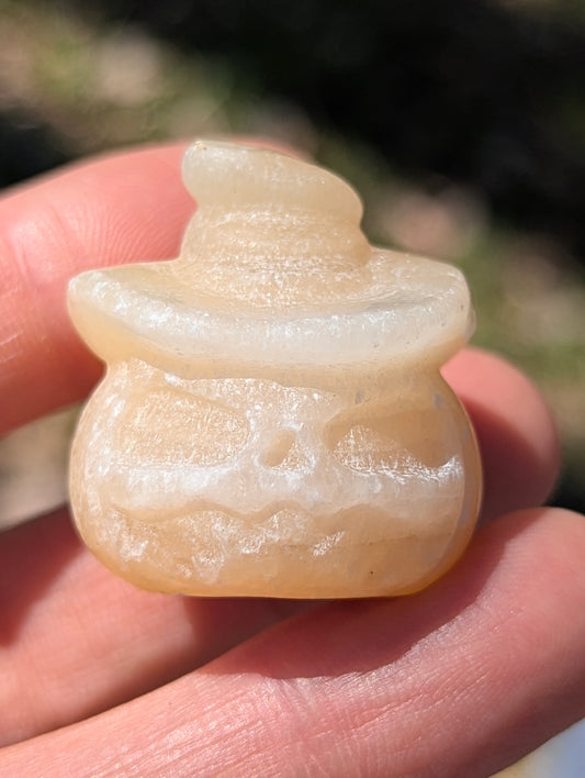 Tiny Pumpkin Witch Hat Mineral Totem ~ 1"