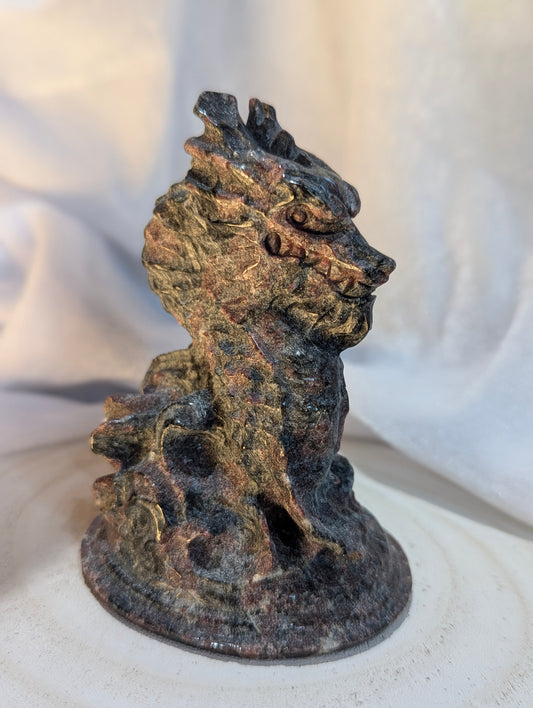 Garnet & Yooperlite Dragon Carvings | Vitality, Illumination, Majesty | ~ 3.8in., ~394g