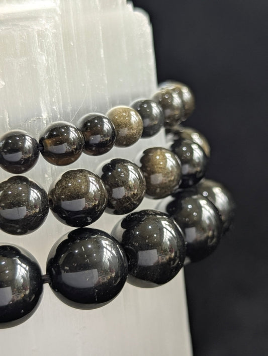Golden Obsidian Bracelet — 6mm, 8mm & 12mm round Beads - Legacy Crystals and Minerals